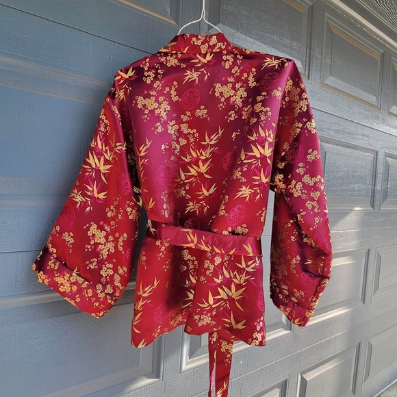 Oriental Magenta / Gold Bed Jacket with Belt o/s - Picture 4 of 5